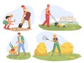 Farm life and agriculture worker vector set