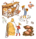 Farm life and farm animals. Funny cartoon character