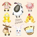 Farm life. Cartoon fun farm animals set. Vector illustration, isolated on white background Royalty Free Stock Photo