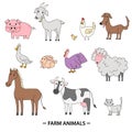 Farm life clipart set. Big collection of farm animals. Agriculture concept set Royalty Free Stock Photo