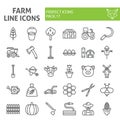 Farm line icon set, agriculture symbols collection, vector sketches, logo illustrations, gardening signs linear