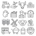 Farm line icons set on white background