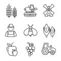 Farm line vector icons set