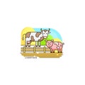 Farm livestock line icon. Farming illustration of cow and pig vector flat design isolated on white background. Farm logo