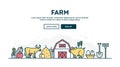 Farm, local grown food, farmer`s market, colorful concept header