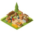 Vector isometric outdoor farm market Royalty Free Stock Photo