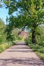 Farm located on the famous Appeldijk in the Betuwe with blossoming apple trees on both sides of the Dijk Royalty Free Stock Photo