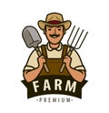 Farm logo or label. Agriculture, farmer vector illustration