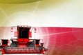 Farm machinery modernisation concept, red modern grain combine harvesters on Poland flag - digital industrial 3D illustration