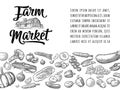 Farm market calligraphic lettering with hangar. Vector engraving vintage Royalty Free Stock Photo