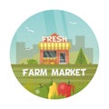 Farm market or farmer shop icon, food agriculture