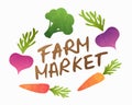 Farm market label design. Healthy vegan food sticker.