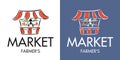 Farm market logo. Stylish graphics. Trade tent icon