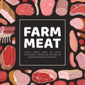 Farm Meat Food Banner Design with Fresh Organic Product Vector Template Royalty Free Stock Photo