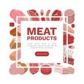 Farm Meat Food Banner Design with Fresh Organic Product Vector Template Royalty Free Stock Photo