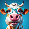 Farm milk cow cool dude character glasses psychedelic hipster color Royalty Free Stock Photo