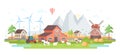 Farm by the mountains - modern flat design style vector illustration Royalty Free Stock Photo