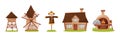 Farm Object with Strawman, Flourmill, House and Stove Vector Set Royalty Free Stock Photo