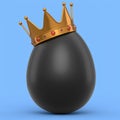 Farm organic black egg with gold royal king crown on blue background Royalty Free Stock Photo