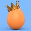 Farm organic brown egg with gold royal king crown on blue background Royalty Free Stock Photo