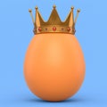 Farm organic brown egg with gold royal king crown on blue background Royalty Free Stock Photo