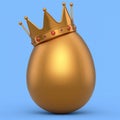 Farm organic gold egg with gold royal king crown on blue background Royalty Free Stock Photo