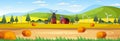 Farm panorama landscape scene with barn and windmill Royalty Free Stock Photo