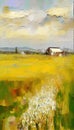 Farm on The Plains of Obscurity With Light Flowers on Canvas Oil Painting AI Generative