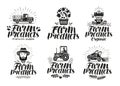 Farm products, label set. Farming, agriculture logo or icon. Lettering vector illustration