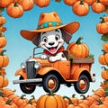 Farm pumpkin patch funny farmer dog cartoon character