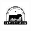 farm ranch and livestock logo vintage vector illustration template icon design. cow or buffalo label for butcher or butchery Royalty Free Stock Photo