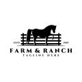 Farm and Ranch logo vector illustration design, fence horse logo vintage,countryside farm, cattle logo , horse