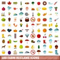 100 farm reclame icons set, flat style Royalty Free Stock Photo