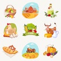 Farm Related Objects Set Of Bright Stickers