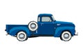 Farm retro pickup drawing. Classic car in cartoon style. Isolated vintage vehicle. Side view. Truck for nursery decor