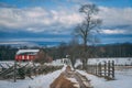 Farm road with barn and fence in the snow, Gettysburg, Pennsylvania