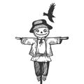 Farm rural scarecrow engraving vector illustration