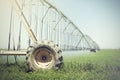 Farm's crop being watered by sprinkler irrigation system Royalty Free Stock Photo