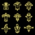 Farm scarecrow icons set vector neon