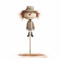 Minimalistic Childbook Scarecrow On Stick - Uhd Illustration Royalty Free Stock Photo