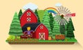 Farm scene with carrots garden and red barns Royalty Free Stock Photo