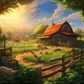 A farm scene with a variety of crops and animals Generative AI Royalty Free Stock Photo