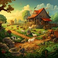 A farm scene with a variety of crops and animals Generative AI Royalty Free Stock Photo