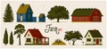 Farm set. Various Rural houses, barns and different trees. Royalty Free Stock Photo