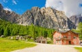 Farm with sheep, Dolomites Mountains, Italy Royalty Free Stock Photo