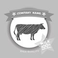 Farm shop, cow Silhouette, milk Diagram and Design Elements in Vintage Style. Vector