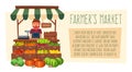 Farm shop. Local stall market. Selling vegetables. Cartoon vector illustration. Royalty Free Stock Photo