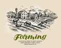 Farm sketch. Agriculture, farming vector illustration Royalty Free Stock Photo