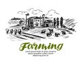 Farm sketch. Farming, agriculture or cattle breeding. Vector illustration Royalty Free Stock Photo