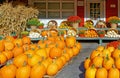 farm stand in Fall color with produce, pumpkins, corn stalks and Fall flowers Royalty Free Stock Photo